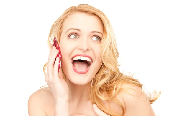 Mulher feliz com telefone celular — Fotografia de Stock