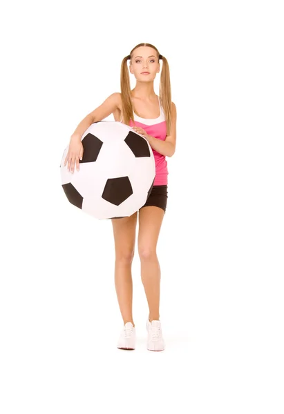可爱的女人的大足球球 — 图库照片