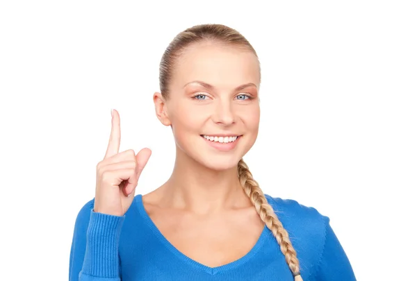 Kvinna med hennes finger upp — Stockfoto