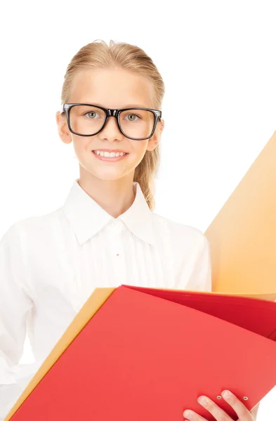 Elementary school student with folders — Stock Photo, Image