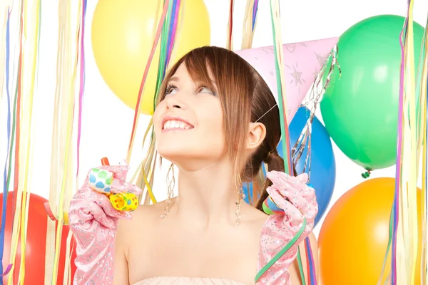 Nyårsfest girl med ballonger — Stockfoto