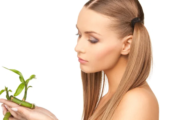 Woman with sprout — Stock Photo, Image