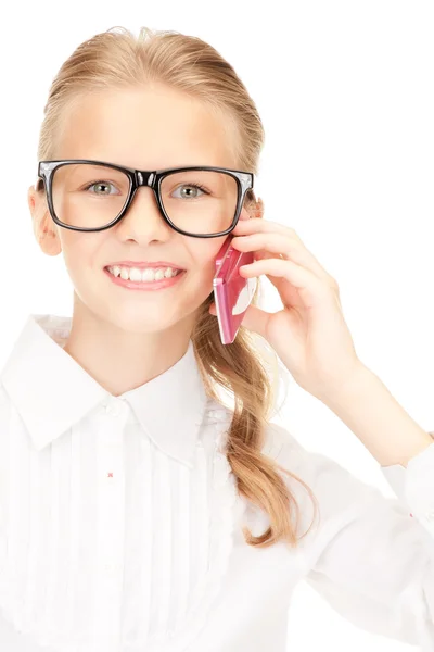 Gelukkig meisje met mobiele telefoon — Stockfoto