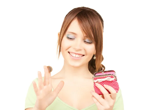 Härlig tonårsflicka med plånbok och pengar — Stockfoto