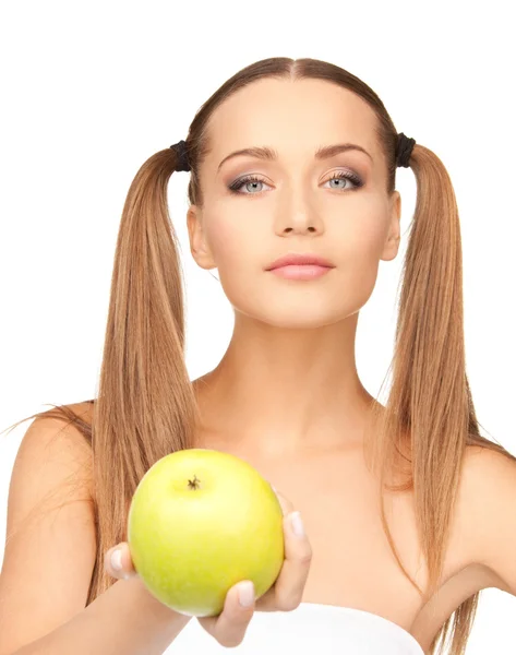 青リンゴと若い美しい女性 — ストック写真