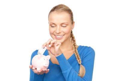 Lovely woman with piggy bank and money clipart