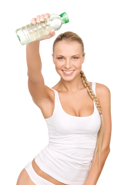 水のボトルと美しい女性 — ストック写真
