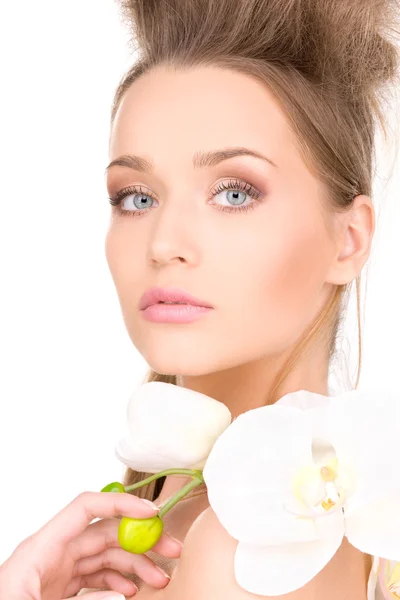 stock image Beautiful woman with white flower