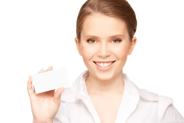 Woman with business card Stock Image