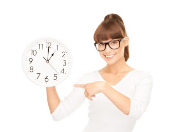 Woman holding big clock clipart