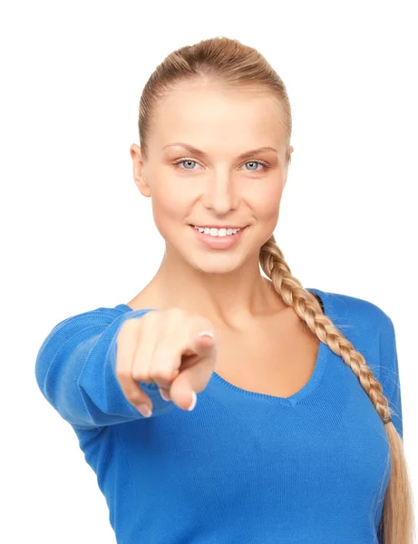 Geschäftsfrau zeigt mit dem Finger — Stockfoto