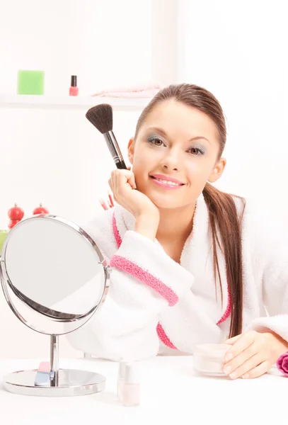 Lovely woman with brush and mirror — Stock Photo, Image