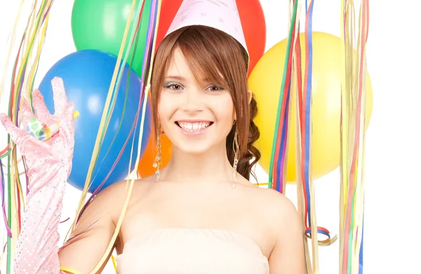 Festa menina com balões — Fotografia de Stock