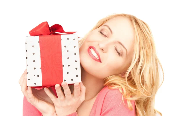 Mujer feliz con caja de regalo Fotos de stock