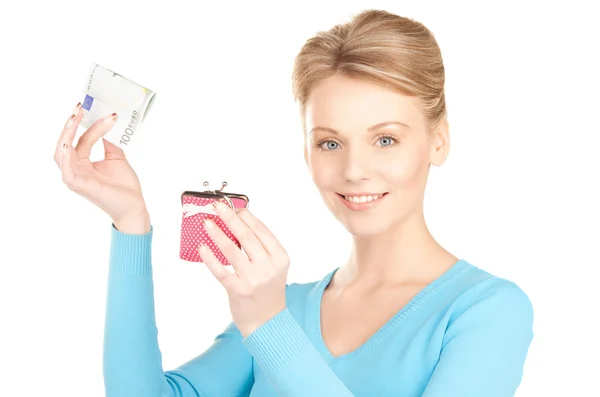 Lovely woman with purse and money — Stock Photo, Image