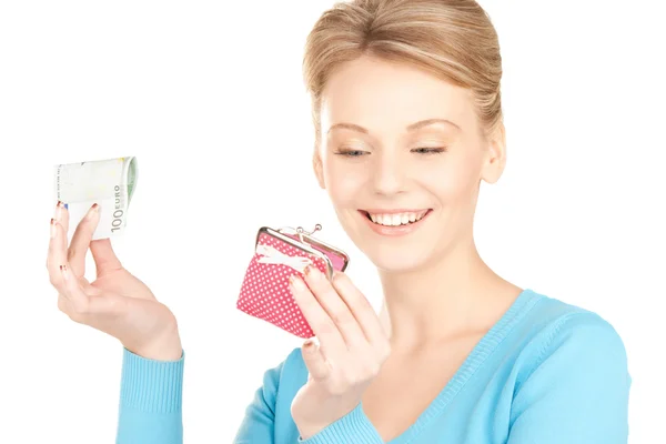 可爱的女人的钱包和钱 — 图库照片