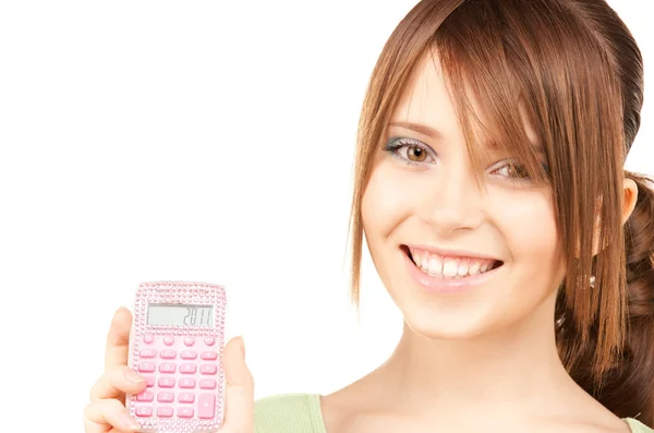 Preciosa adolescente con calculadora — Foto de Stock