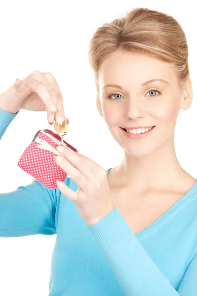 Çanta ve parayla güzel kadın — Stok fotoğraf