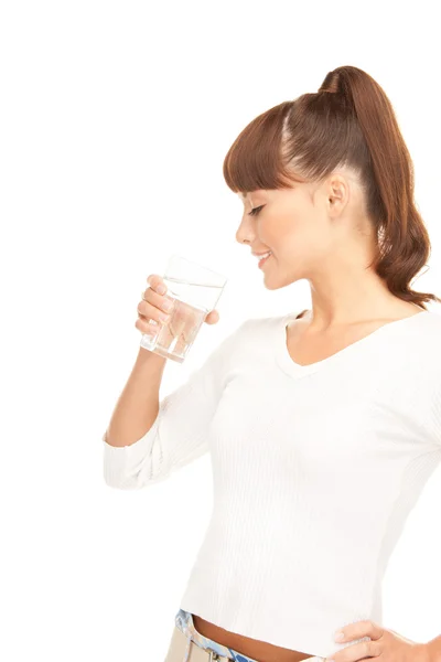 Femme avec verre d'eau — Photo
