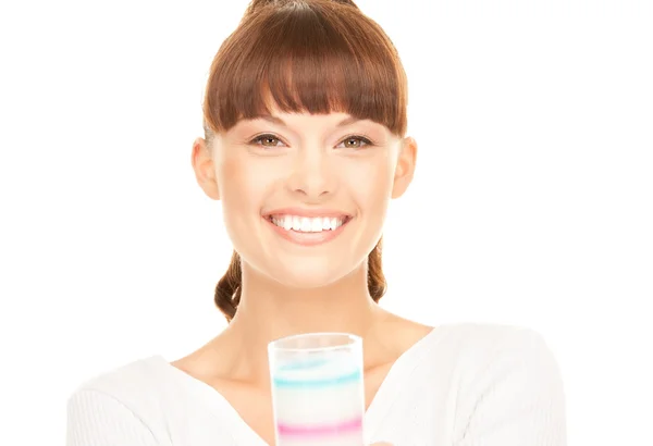 Preciosa mujer con vaso de leche — Foto de Stock