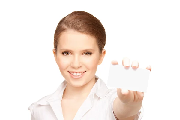 Woman with business card Royalty Free Stock Images