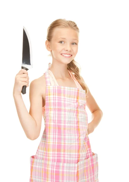 Weinig huisvrouw met mes — Stockfoto