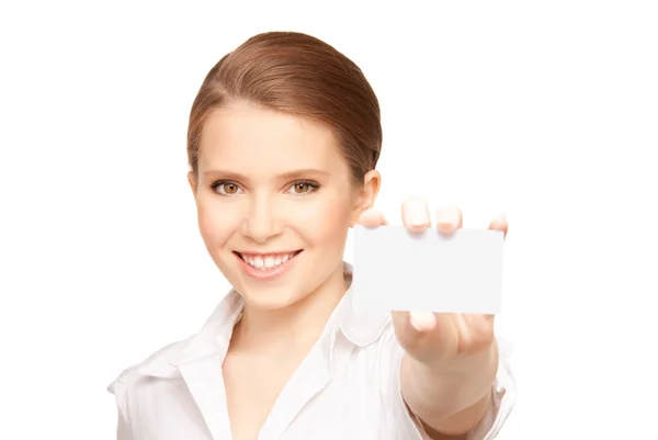 Woman with business card Stock Image