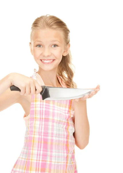 Little housewife with knife — Stock Photo, Image
