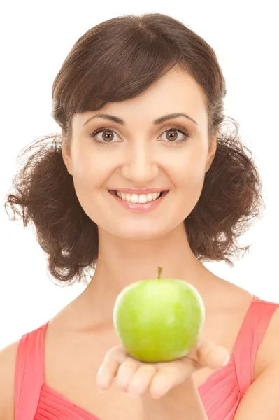 Giovane bella donna con mela verde — Foto Stock