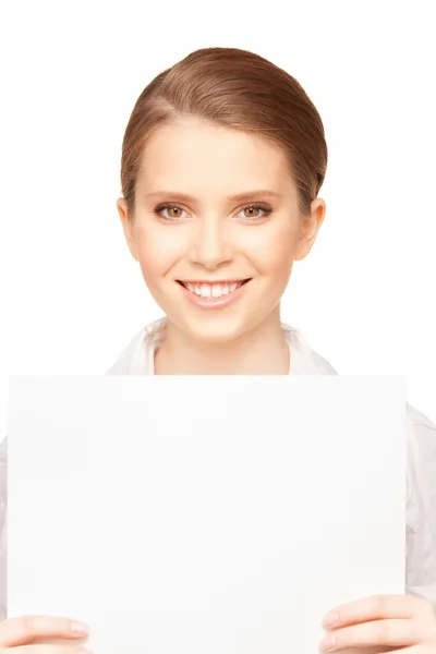 Menina adolescente feliz com placa em branco — Fotografia de Stock