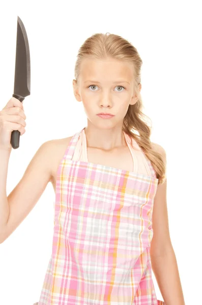 Petite femme au foyer avec couteau — Photo