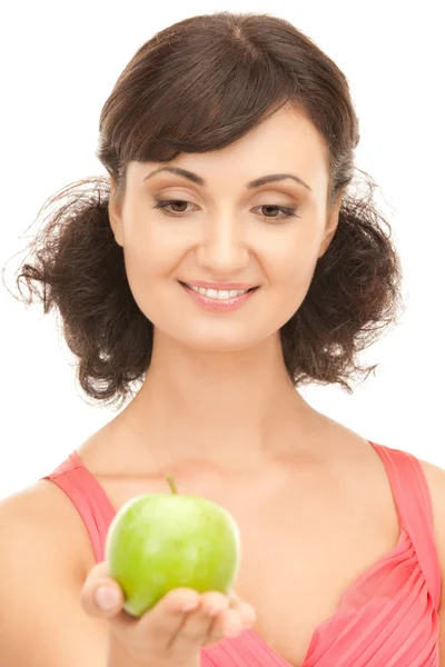Young beautiful woman with green apple — Stock Photo, Image