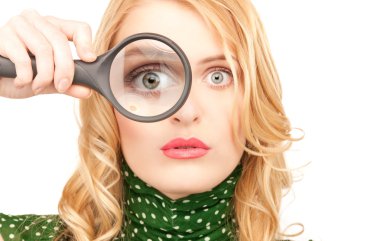 Woman with magnifying glass clipart