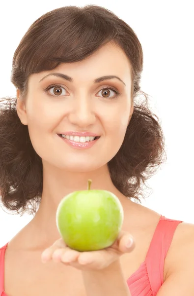 Ung vacker kvinna med grönt äpple — Stockfoto