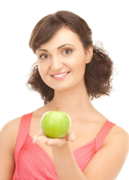 녹색 사과 함께 젊은 아름 다운 여자 — 스톡 사진