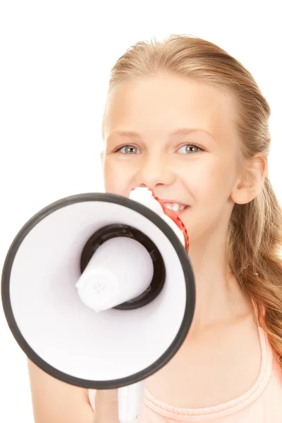 Girl with megaphone — Stock Photo, Image