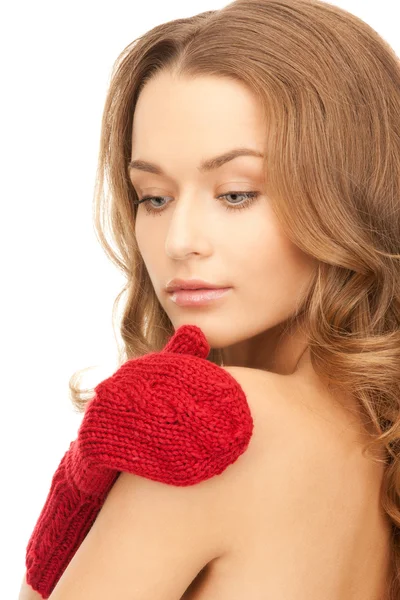 Όμορφη γυναίκα στον κόκκινο γάντια — Φωτογραφία Αρχείου