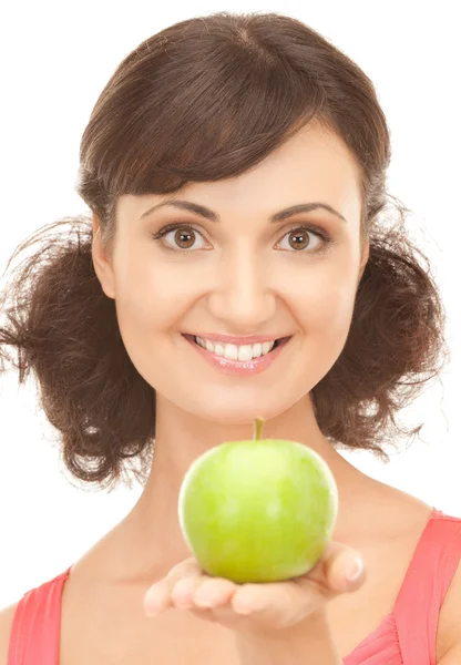 Young beautiful woman with green apple — Stock Photo, Image