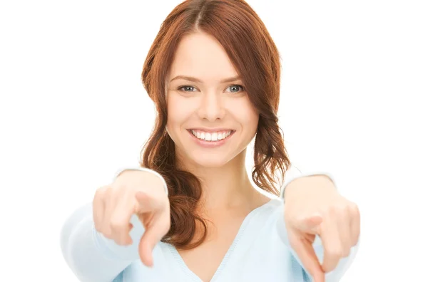 Businesswoman pointing her fingers — Stock Photo, Image