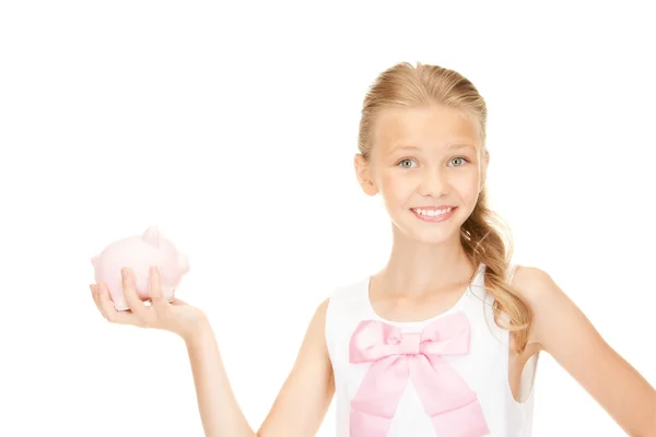 Mooie tiener meisje met piggy bank — Stockfoto
