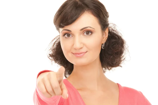 Femme d'affaires attirante pointant son doigt — Photo