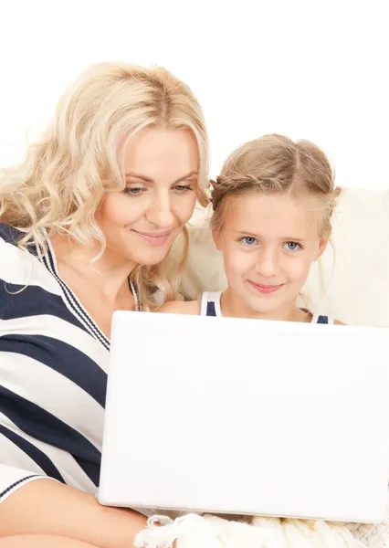 Happy mother and child with laptop computer — Stock Photo, Image