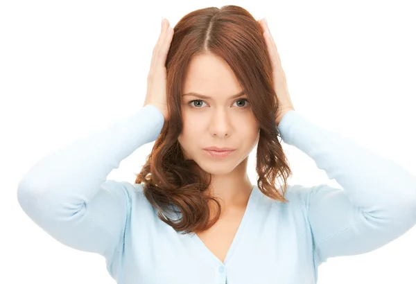 Woman with hands on ears — Stock Photo, Image
