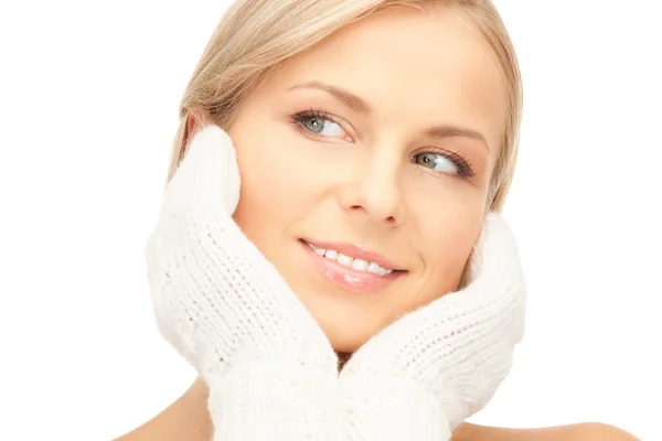 白い手袋で美しい女性krásná žena v bílé palčáky — Stock fotografie