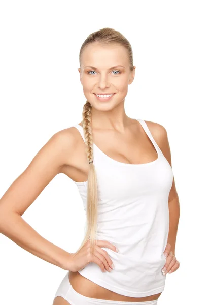 Lovely woman in white cotton underwear Stock Photo
