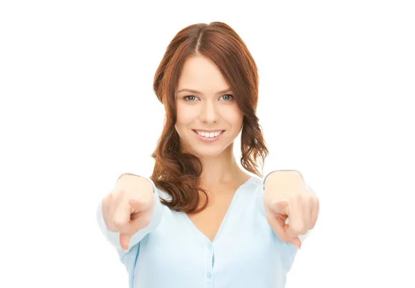 Businesswoman pointing her fingers — Stock Photo, Image