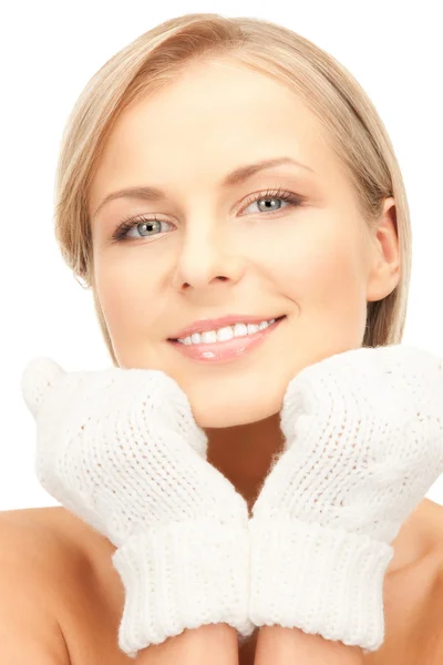 Piękna kobieta w bieli rękawiczki — Zdjęcie stockowe