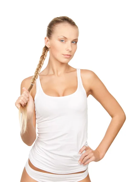 Krásná žena v bílé bavlněné prádlo — Stock fotografie