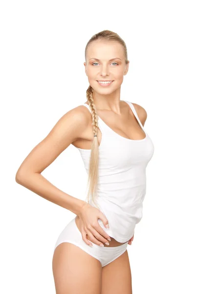 Lovely woman in white cotton underwear — Stock Photo, Image