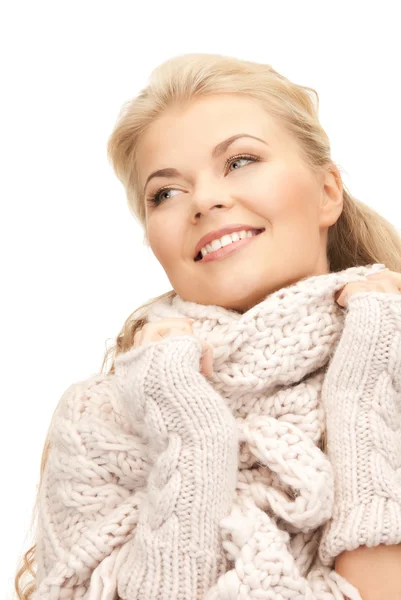 Beautiful woman in mittens — Stock Photo, Image